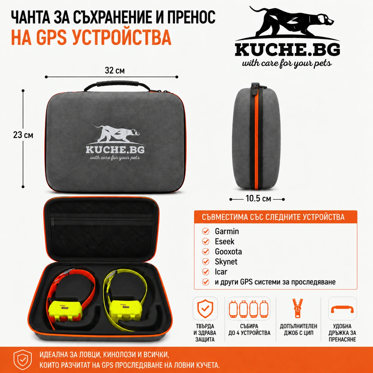 Чанта за съхранение и пренос на GPS устройства Kuche.bg с размери 32 x 23 x 10.5 см, съвместима с Garmin, Eseek, Gooxota, Skynet и Icar
